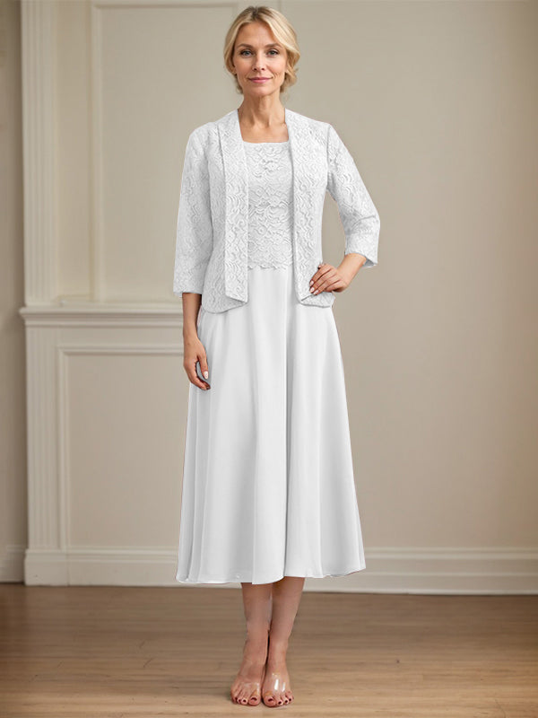 Vestido de gasa con encaje y escote redondo hasta la rodilla para madre de la novia