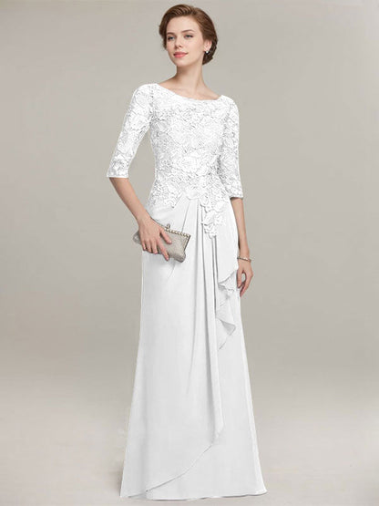 Vestido de gasa con encaje, corte A, escote ilusión, largo hasta el suelo, para madre de la novia con volantes en cascada