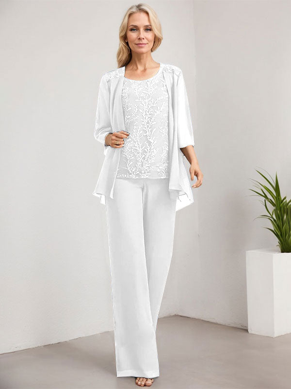 Vestido de madre de la novia de gasa con encaje, largo hasta el suelo, con lentejuelas y mono/pantalón separado