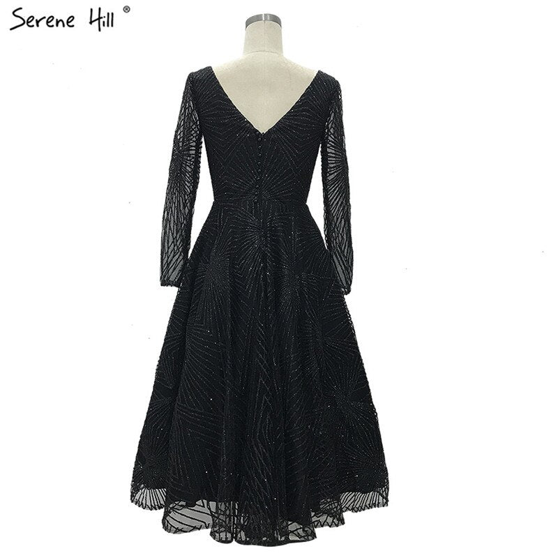 On Sale no return no refundSale White Brown Deep-V Long Sleeves Sexy Cocktail Dresses Glitter A-Line Tea-Length Cocktail Dress 2025 LA70267