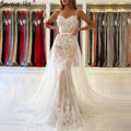 Vestido de noche blanco nude con tirantes finos, elegante vestido de sirena con encaje para mujer, fiesta LA60731A 