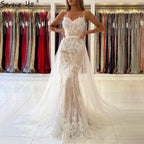 Vestido de noche blanco nude con tirantes finos, elegante vestido de sirena con encaje para mujer, fiesta LA60731A 
