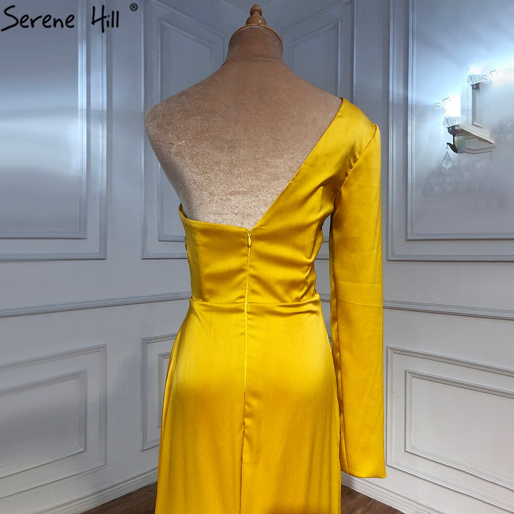 White One Shoulder Long Sleeves Evening Dress 2025 Satin Mermaid Simple Sexy Formal Dress LA70327