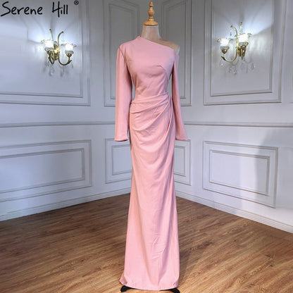 En oferta, sin devolución ni reembolso. Vestidos de fiesta sencillos de satén blanco con mangas largas, corte sirena, elegantes, LA70298. 