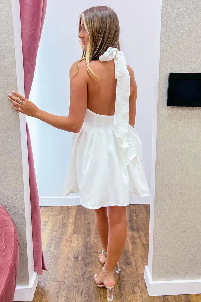Halter Neck Homecoming Dress Low Back SYH74