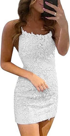 Vestidos de fiesta sin mangas con tirantes finos y encaje azul de columna corta 