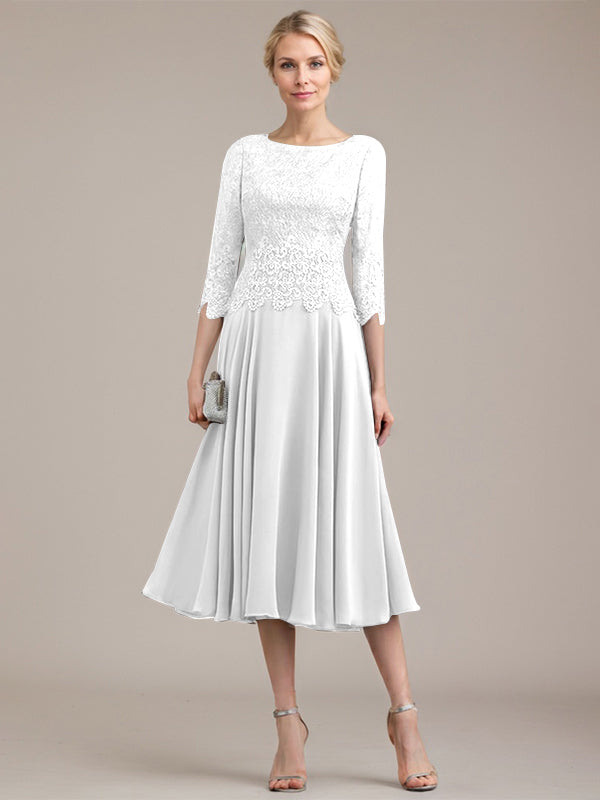 Vestido de gasa con encaje y escote redondo hasta la rodilla para madre de la novia