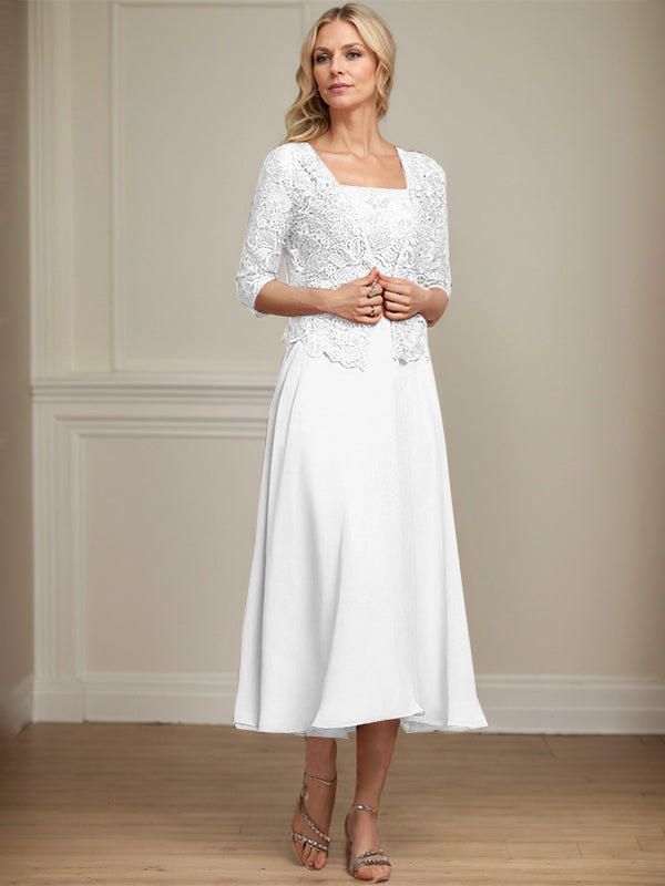 Vestido de gasa con encaje y lentejuelas para madre de la novia, corte A, largo hasta la rodilla