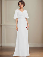 Vestido de gasa para madre de la novia, corte A, escote en V, largo hasta el suelo, con apliques de lentejuelas plisadas y encaje