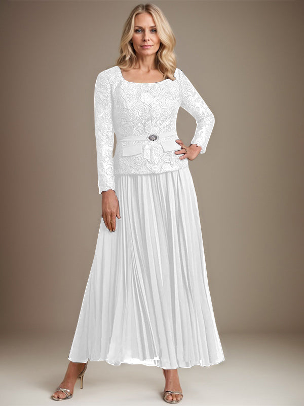 Vestido de gasa para madre de la novia con corte A, cuadrado, largo hasta los tobillos, con pliegues