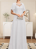 Vestido de gasa con encaje y lentejuelas para madre de la novia, corte A, escote ilusión, largo hasta el suelo