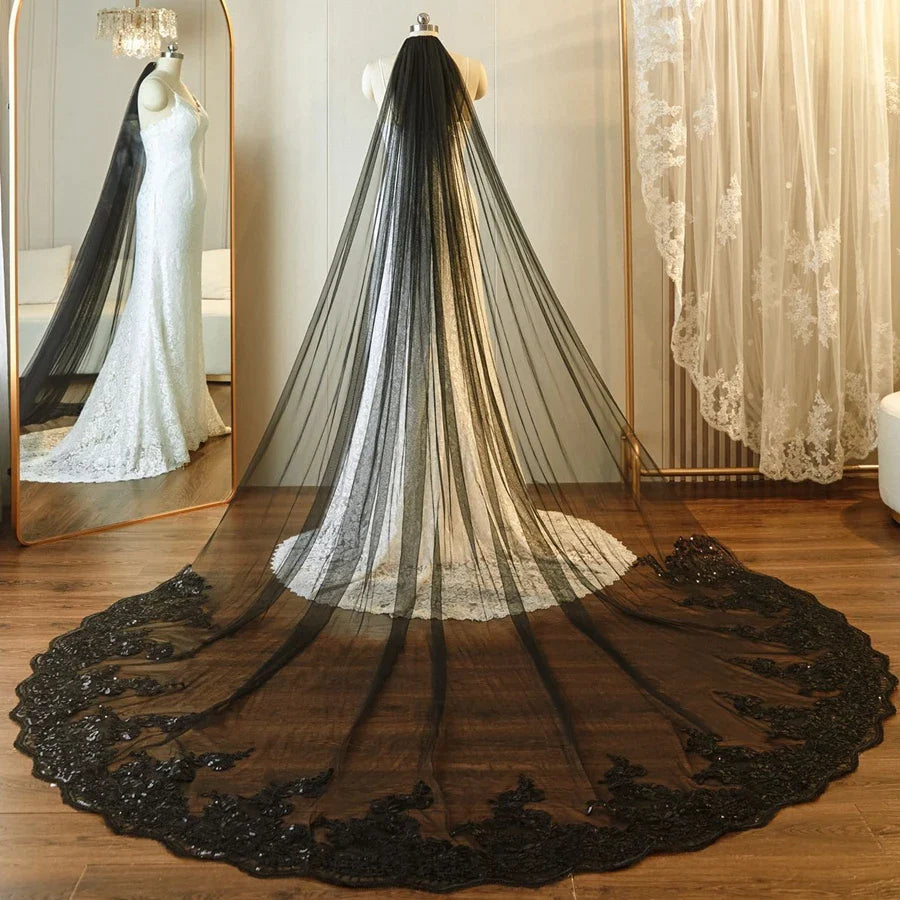 Wholesale white Ivory 3*3 Meter Cathedral wedding veils Lace Appliques Bridal veil-payinti