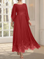 Vestido de gasa con encaje y lentejuelas para madre de la novia, corte A, escote ilusión, largo hasta los tobillos