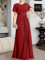 Vestido de gasa para madre de la novia con corte en A, escote redondo y largo hasta el suelo, con cuentas plisadas