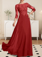 Vestido de gasa con encaje y lentejuelas para madre de la novia, corte A, largo hasta el suelo