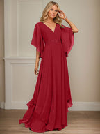 Vestido de gasa para madre de la novia, corte A, escote en V, largo hasta el suelo, con apliques de lentejuelas, encaje y abalorios