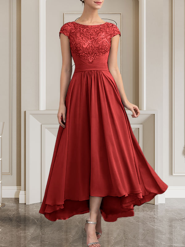 Vestido de gasa con encaje y lentejuelas para madre de la novia, corte A, largo hasta el suelo