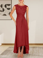Vestido de gasa con encaje y escote redondo en forma de A color champán