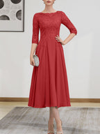 Vestido de gasa con encaje, corte A, ilusión, largo hasta la rodilla, para madre de la novia, con lentejuelas y abalorios