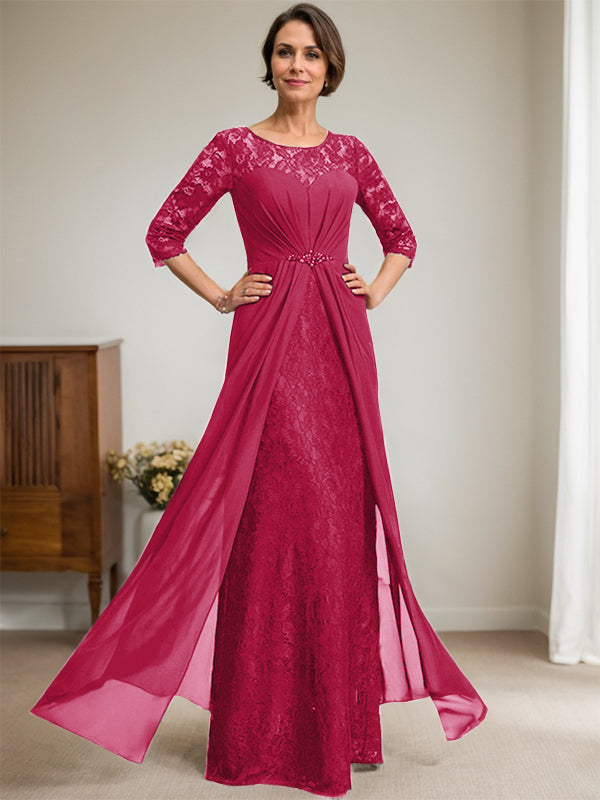 Vestido de gasa con encaje, ilusión, corte A, largo hasta el suelo, para madre de la novia, con volantes y cuentas