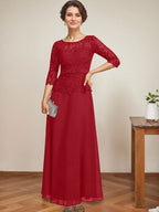 Vestido de gasa con encaje y escote en A, ilusión, largo hasta los tobillos, para madre de la novia con cuentas de diamantes de imitación
