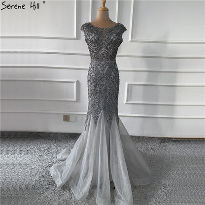 Wine Red Dubai Crystal O-Neck Evening Dresses Mermaid Sleeveless Luxury Formal Dress Real Photo LA60980