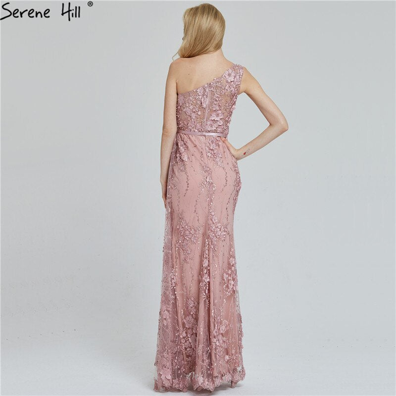 Weinrot Handgemachte Blumen Perlen Abendkleider One-Shoulder Sexy Luxus Abendkleider 2025 LA60901 