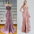 Weinrot Handgemachte Blumen Perlen Abendkleider One-Shoulder Sexy Luxus Abendkleider 2025 LA60901 