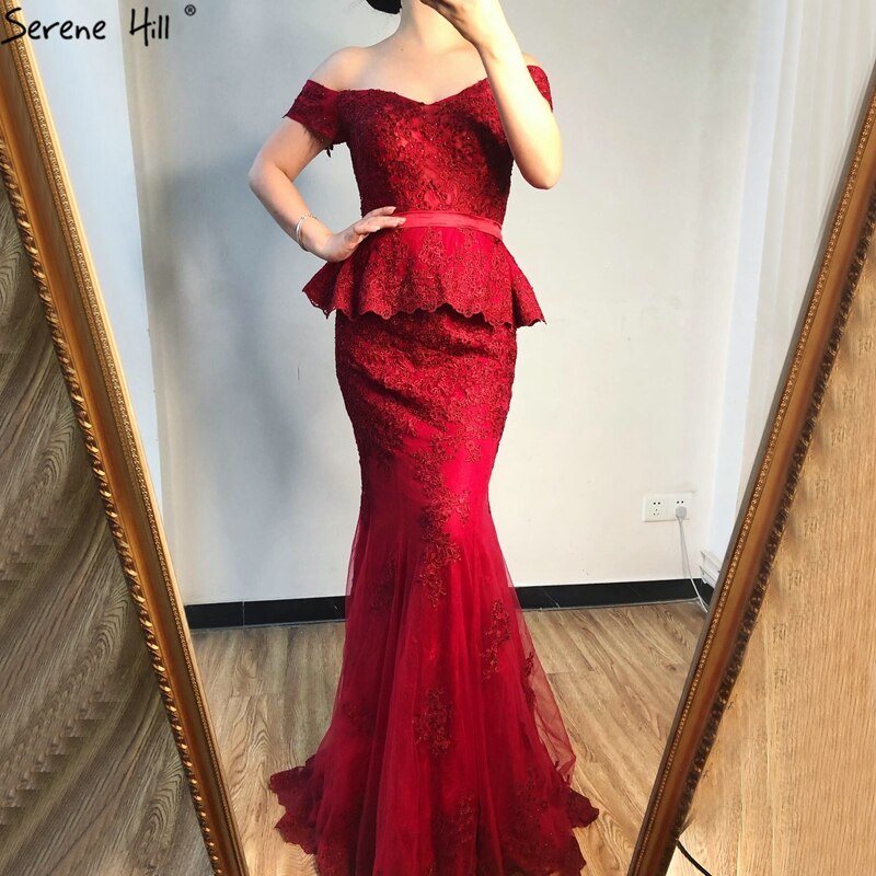 Vestido de noche sexy de sirena color vino tinto con cristales 2025, sin mangas, falso, de dos piezas, largo, LA70315 
