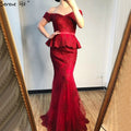 Vestido de noche sexy de sirena color vino tinto con cristales 2025, sin mangas, falso, de dos piezas, largo, LA70315 