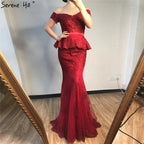 Vestido de noche sexy de sirena color vino tinto con cristales 2025, sin mangas, falso, de dos piezas, largo, LA70315 