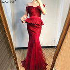 Vestido de noche sexy de sirena color vino tinto con cristales 2025, sin mangas, falso, de dos piezas, largo, LA70315 