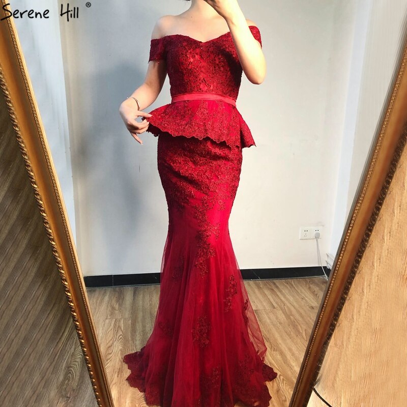 Vestido de noche sexy de sirena color vino tinto con cristales 2025, sin mangas, falso, de dos piezas, largo, LA70315 