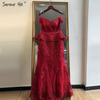 Vestido de noche sexy de sirena color vino tinto con cristales 2025, sin mangas, falso, de dos piezas, largo, LA70315 