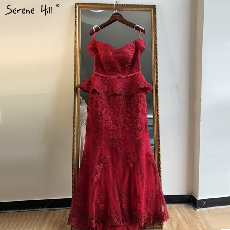 Vestido de noche sexy de sirena color vino tinto con cristales 2025, sin mangas, falso, de dos piezas, largo, LA70315 