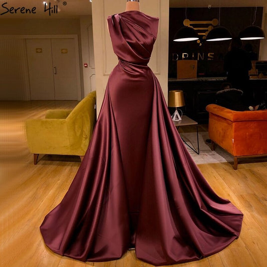 Wine Red Mermaid Simple Evening Dresses Design 2025 Sleeveless Satin Lace Up Formal Dress LA70577