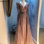 Wine Red Mermaid V-Neck Dubai Evening Dresses 2025 Luxury Long Sleeves Beading Crystal Formal Dress LA70537