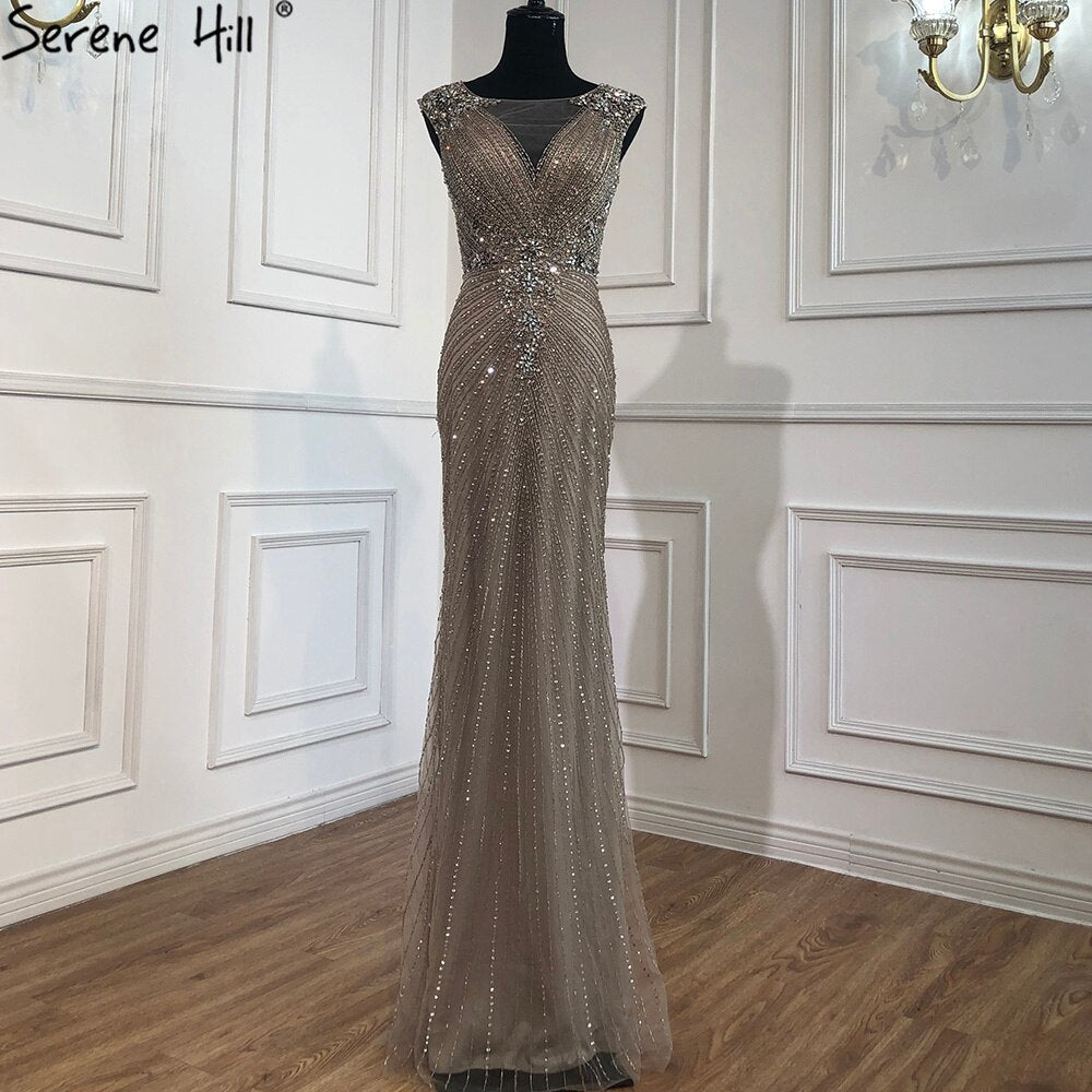 Wine Red O-Neck Luxury Sleeveless Evening Dresses 2025 Dubai Mermaid Diamond Beading Formal Dress LA70415
