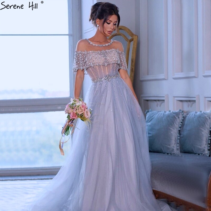 Weinrot Kurzen Ärmeln Sexy Abendkleider 2025 Dubai Diamant Pailletten Oansatz A-linie Formale Kleid LA70352 