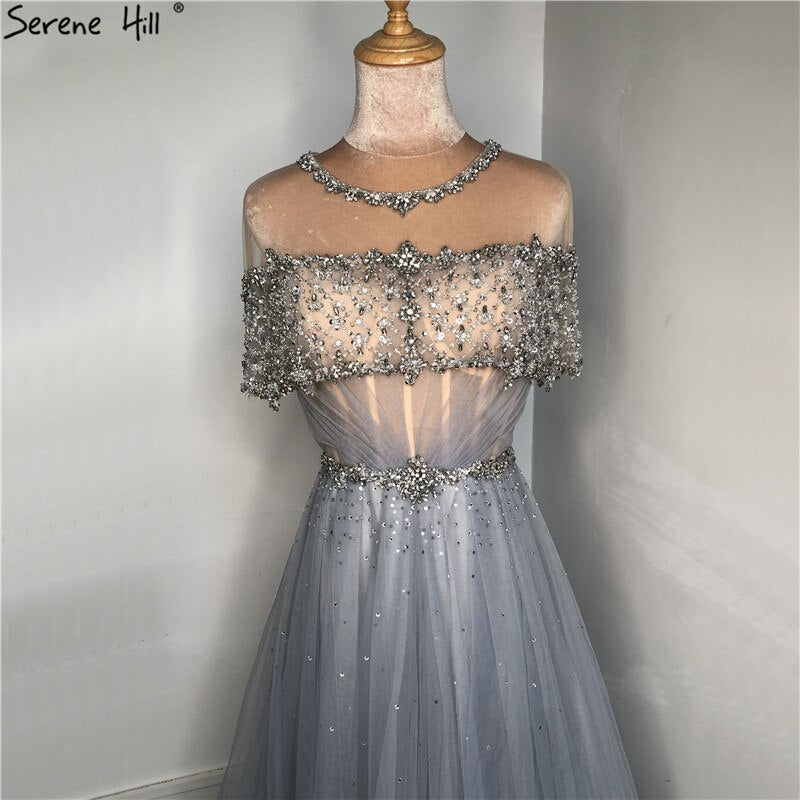 Weinrot Kurzen Ärmeln Sexy Abendkleider 2025 Dubai Diamant Pailletten Oansatz A-linie Formale Kleid LA70352 