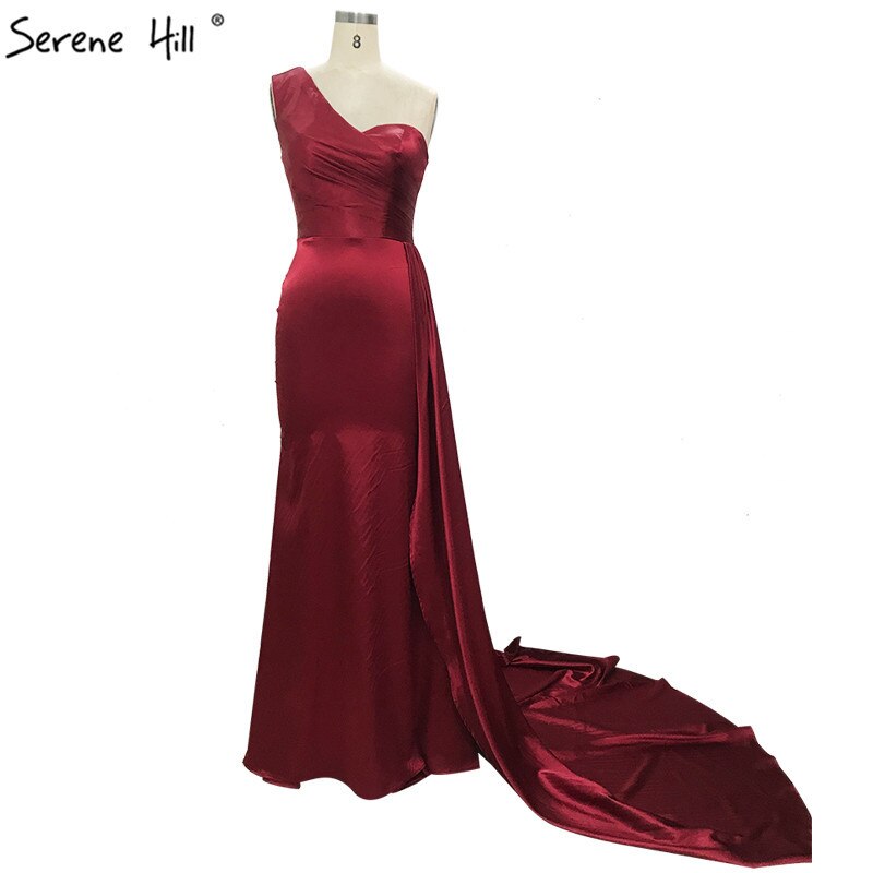 Wine Red Sleeveless Sexy Satin Evening Dresses 2025 One Shoulder Simple Mermaid Formal Dress LA70368