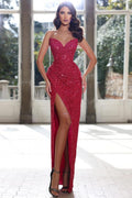 Vestidos de fiesta largos con lentejuelas, corte en A y escote en forma de corazón, sexys y con abertura