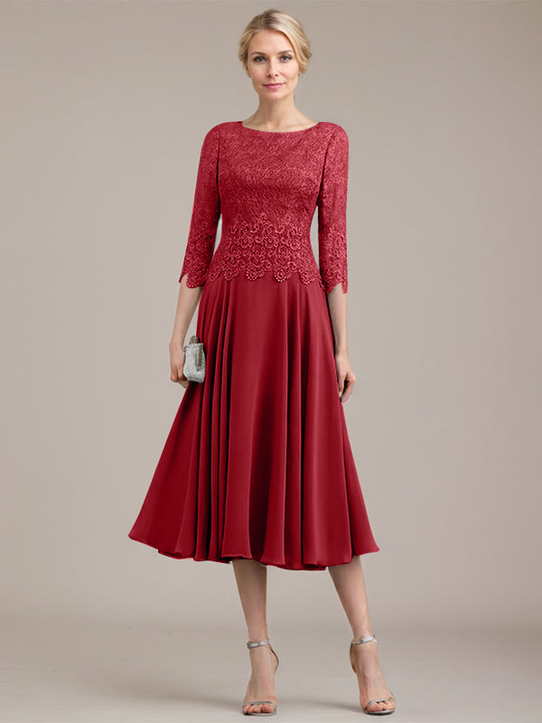 Vestido de gasa con encaje y escote redondo hasta la rodilla para madre de la novia