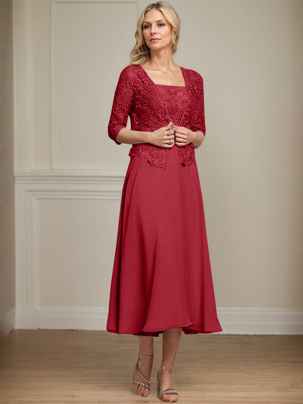 Vestido de gasa con encaje y lentejuelas para madre de la novia, corte A, largo hasta la rodilla