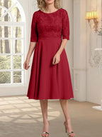 Vestido de gasa con encaje y escote redondo hasta la rodilla para madre de la novia