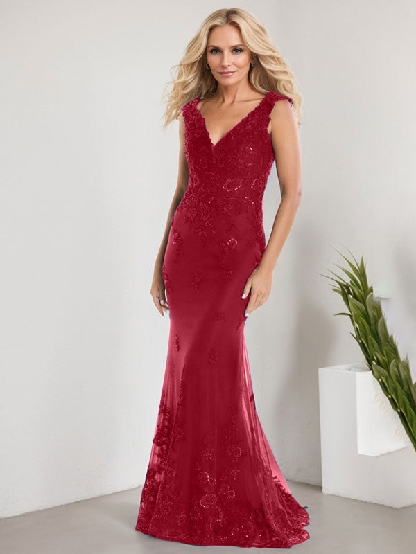 Vestido de novia de gasa con encaje, escote en V y largo hasta el suelo, con apliques de lentejuelas, estilo sirena
