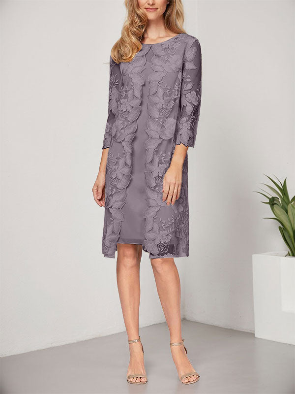 Vestido de gasa con encaje y corte en A hasta la rodilla para madre de la novia con chaqueta