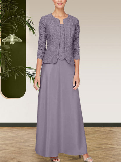 Jackenkleid aus Glitzerspitze und Satinrock mit offener Jacke