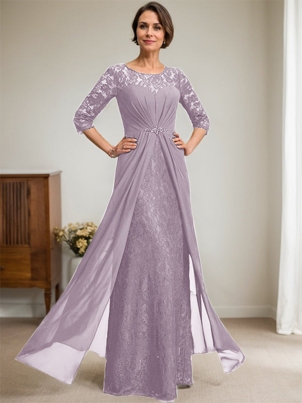 Vestido de gasa con encaje, ilusión, corte A, largo hasta el suelo, para madre de la novia, con volantes y cuentas