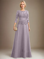 Vestido de gasa con encaje, corte A, ilusión, largo hasta el suelo, para madre de la novia, con lentejuelas plisadas y abalorios